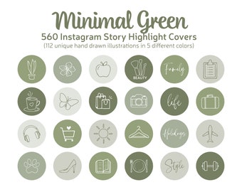 Minimal Green Aesthetic Instagram Highlight Covers, Lifestyle Highlight Story Icons, Hand Drawn Instagram Cover, Soft Green Story Highlights