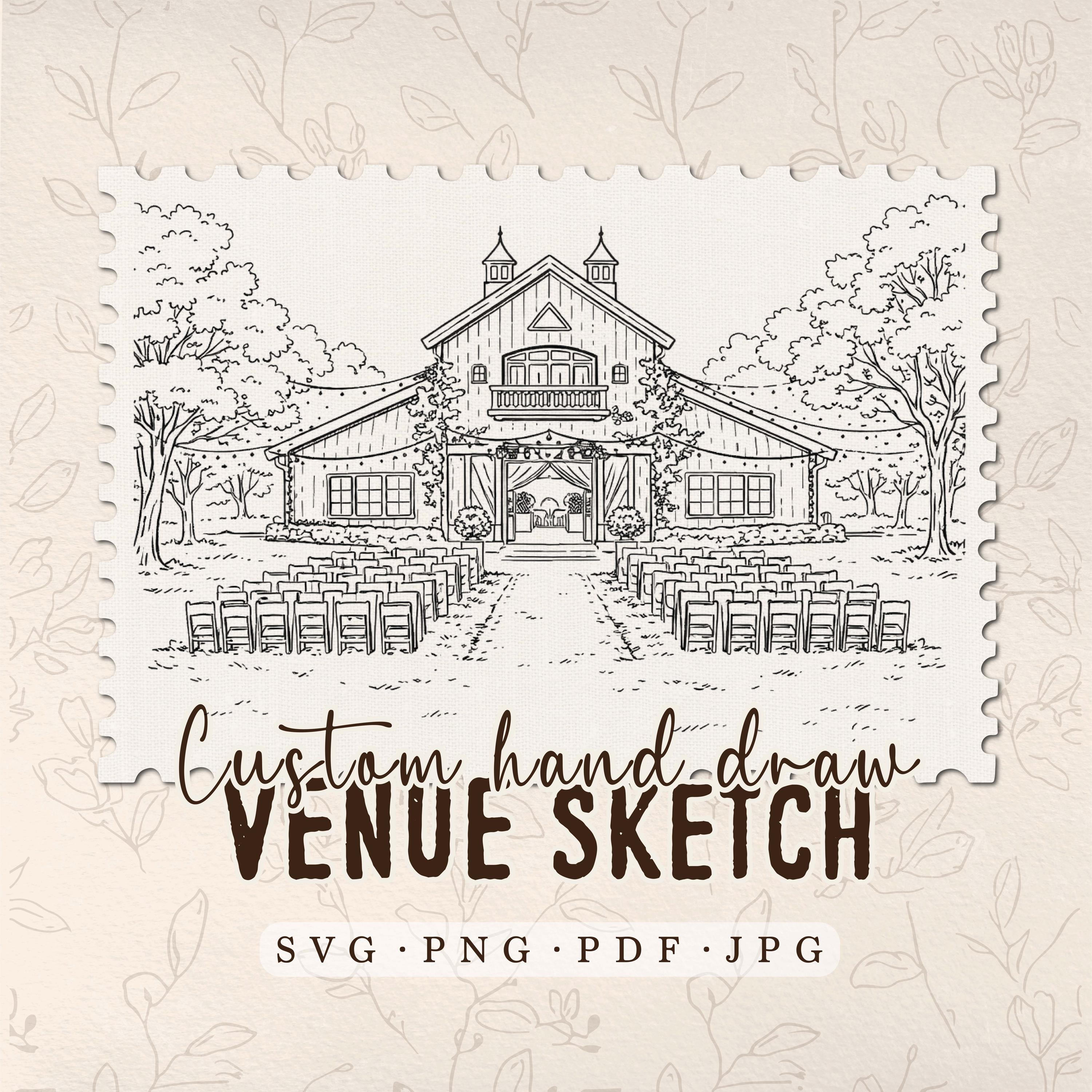 Hand Drawn Wedding Venue Illustration, Custom House Sketch ...