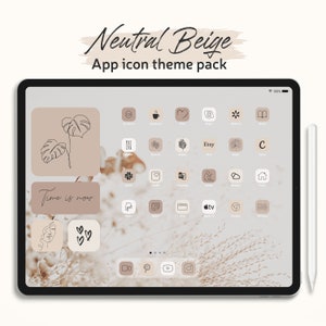 Neutral Beige iPad App Icon Pack | Aesthetic iPad Wallpapers | iPad Theme Pack | Black Line on Beige Icons |  Widgets & Backgrounds for iPad