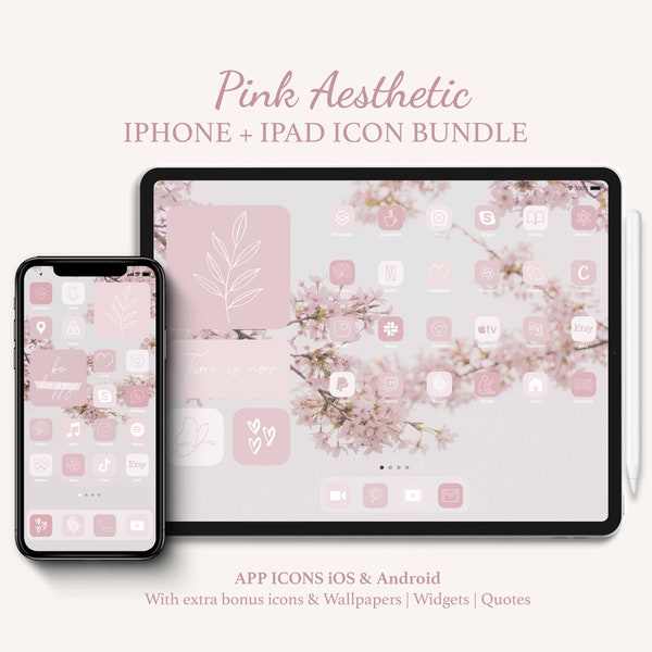 iPhone & iPad Pink App Icon Bundle, Soft Pink Aesthetic Homescreen, Dusy Pink Pastel iOS App Icos, Pale Pink iPad Wallpaper, iPhone Widgets