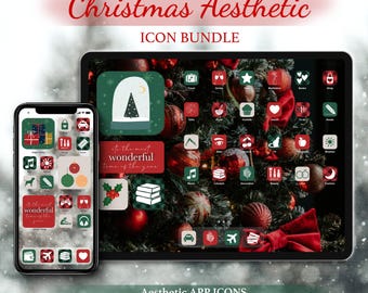 Pacchetto di icone per app di Natale / Schermata iniziale invernale accogliente e sfondi natalizi festivi per telefono e tablet