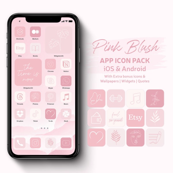 Pink Blush Phone App Icon Pack for iOS & Android | iPhone App Icon Covers for Aesthetic Homescreen | Pink Tones Widgets And Wallpapers |