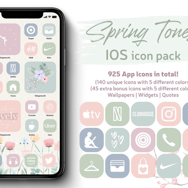 Spring Tones IPhone iOS App Icons Theme Pack, Pastel Colorful Floral Iphone App Icon, Aesthetic Flowers Widget and Sweet Wallpaper Set