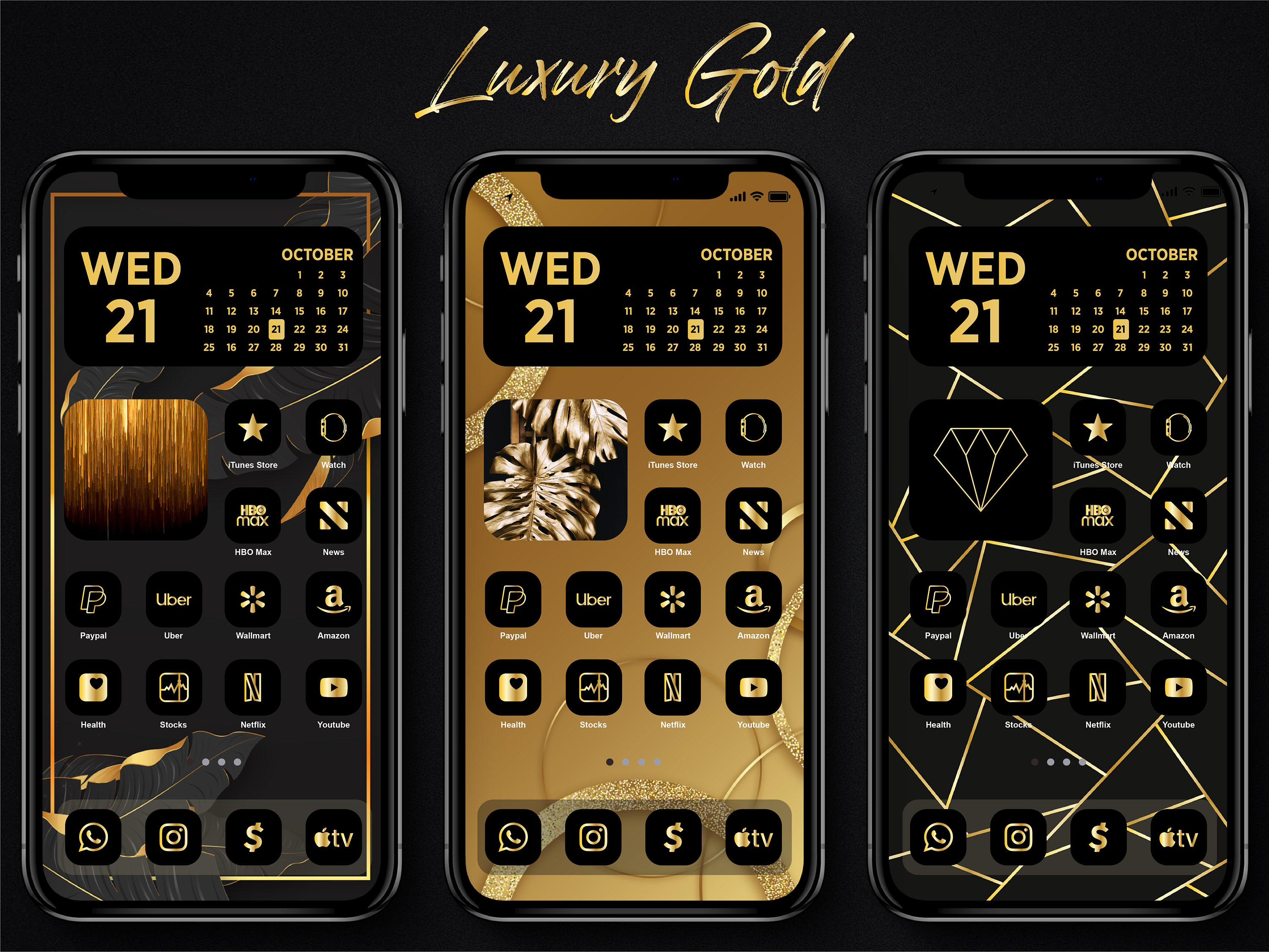 Black Gold Louis Vuitton inspired icon iOS14 homescreen lock scren