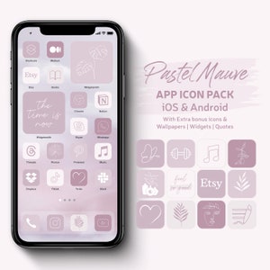 Mauve iPhone App Icon Pack | Pastel Pink Violet iPhone Icons | Soft Purple Tones Phone Wallpapers for iOS & Andorid | Light Lavender Widgets