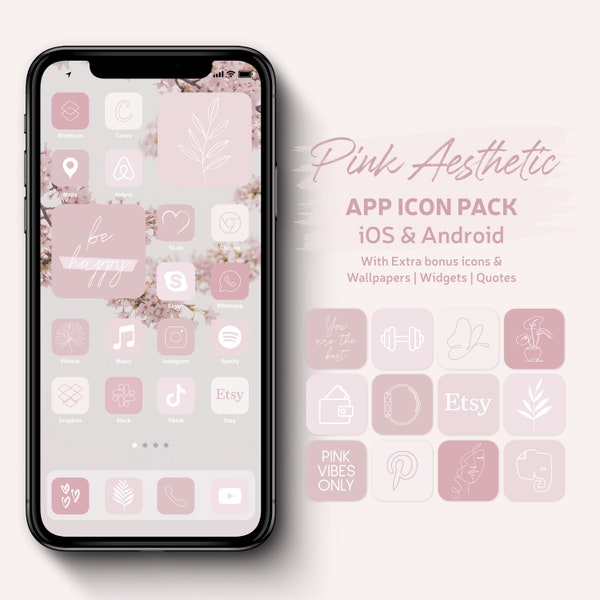 Pink Aesthetic iOS App Icons Pack | Blush Pink Tones Wallpapers | Rose Tones Widgets for iPhone | Pastel Pink iOS & Android Theme for Phones