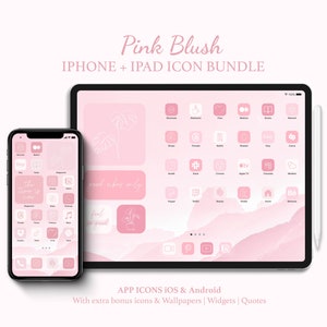 Pacchetto icone app Pink Blush per iPhone e iPad, schermata iniziale estetica rosa ciliegia, pacchetto icone app iOS, sfondo iPad rosa malva e widget iPhone