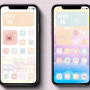 Pack d&#39;icônes d&#39;application iPhone barbe à papa, icônes d&#39;application couleurs pastel licorne, icônes arc-en-ciel pour thème iPhone iOS, écran d&#39;accueil esthétique doux et coloré