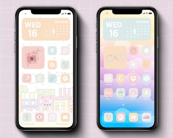 綿菓子のiPhoneアプリアイコンパック、パステルカラーのユニコーンアプリアイコン、iOS iPhoneテーマのレインボーアイコン、柔らかくカラフルな美しいホーム画面