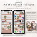Bookshelf Wallpaper iOS 18 Homescreen, Organize App Icons in Style, Fit Large and Small Icons, Cozy iPhone Books Plants Background Wallpaper