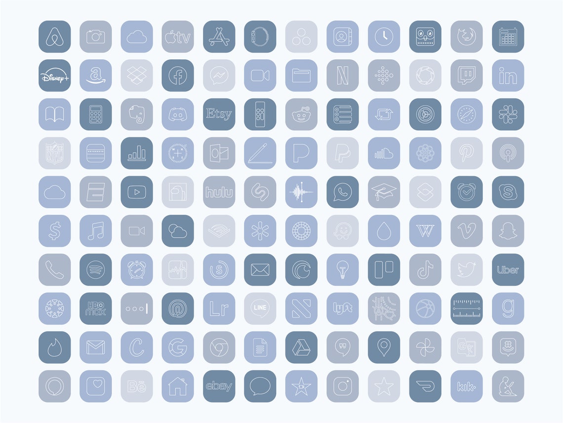 IPhone IOS 14 App Icons Pack Minimal Blue Icon Bundle Etsy