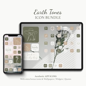 App Icons Bundle für Phone & Tablet Pack Earth Tones Theme: Grüne Hintergrundbilder mit Beige Widget