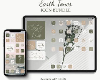 App Icons Bundle for Phone & Tablet Pack Earth Tones Theme: groen startschermachtergronden met beige widget