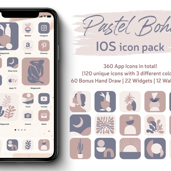 Pastel Boho IPhone iOS 16 App icons Pack, Neutral Aesthetic Icons, Abstract Home Screen, Soft Bohemian iOS 15 Covers, Matisse Theme Widgets