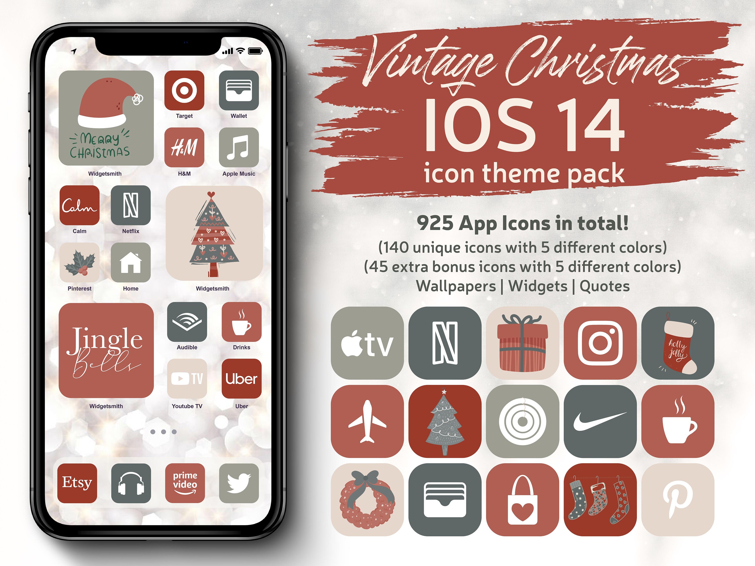 Vintage Aesthetic Christmas IOS 14 App Icons, Vintage Colors iPhone A…