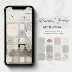 Iconos de aplicaciones bohemios minimalistas, verde pastel, widgets (descarga digital)