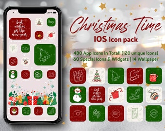 Christmas Time iPhone App Icon Set, iOS Special App icons Theme Pack, Christmas Quotes & Widgets, New Year Aesthetic Christmas Wallpapers