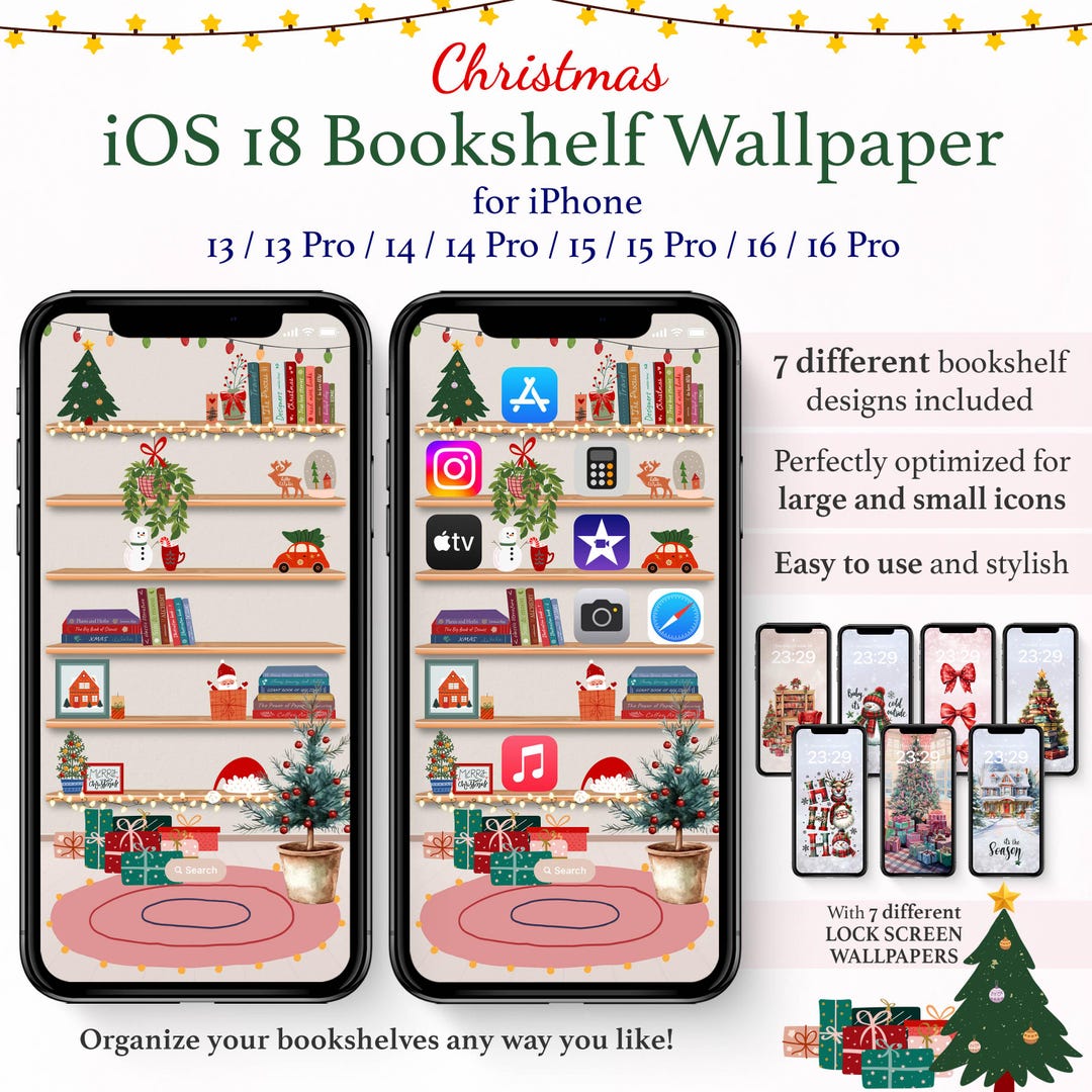 Christmas Bookshelf Wallpaper iPhone Ios 18 Homescreen, Organize App ...