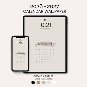 2026 - 2027 Kalender Wallpapers | Minimalistische moderne digitale Hintergründe | Monatlicher Kalender Lock Screen für Telefon, Tablet-Desktop