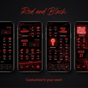 Red and Black App Icons | Phone Theme, Widgets (digital Download) - Etsy