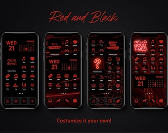 Red and Black App Icons | Phone Theme, Widgets (Digital Download)
