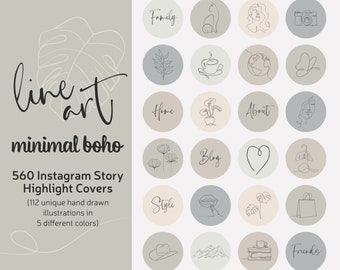 Minimal Boho Line Art Instagram Highlight Covers, Minimalist Hand Drawn Lifestyle Highlights, Neutral Aesthetic IG Story Highlight Icon Pack