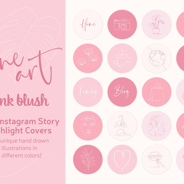 Pink Blush Instagram Highlights | Line Art IG Story Icons | Pink Tones Story Highlight Covers | High Quality Icons for Instagram Stories