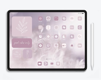 iPad App Icon Pack Mauve Theme | Pastel Pink Violet iPad Icons And Widgets | Light Lavender Wallpapers | Soft Purple Tones iPadOS App Icons