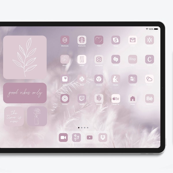 iPad App Icon Pack Mauve Theme | Pastel Pink Violet iPad Icons And Widgets | Light Lavender Wallpapers | Soft Purple Tones iPadOS App Icons