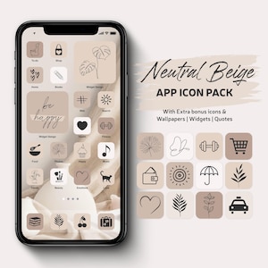Neutral Beige App Icon Pack | Aesthetic Phone Wallpapers | Filled and Thin Line Icon Cover | Beige Tones Widgets