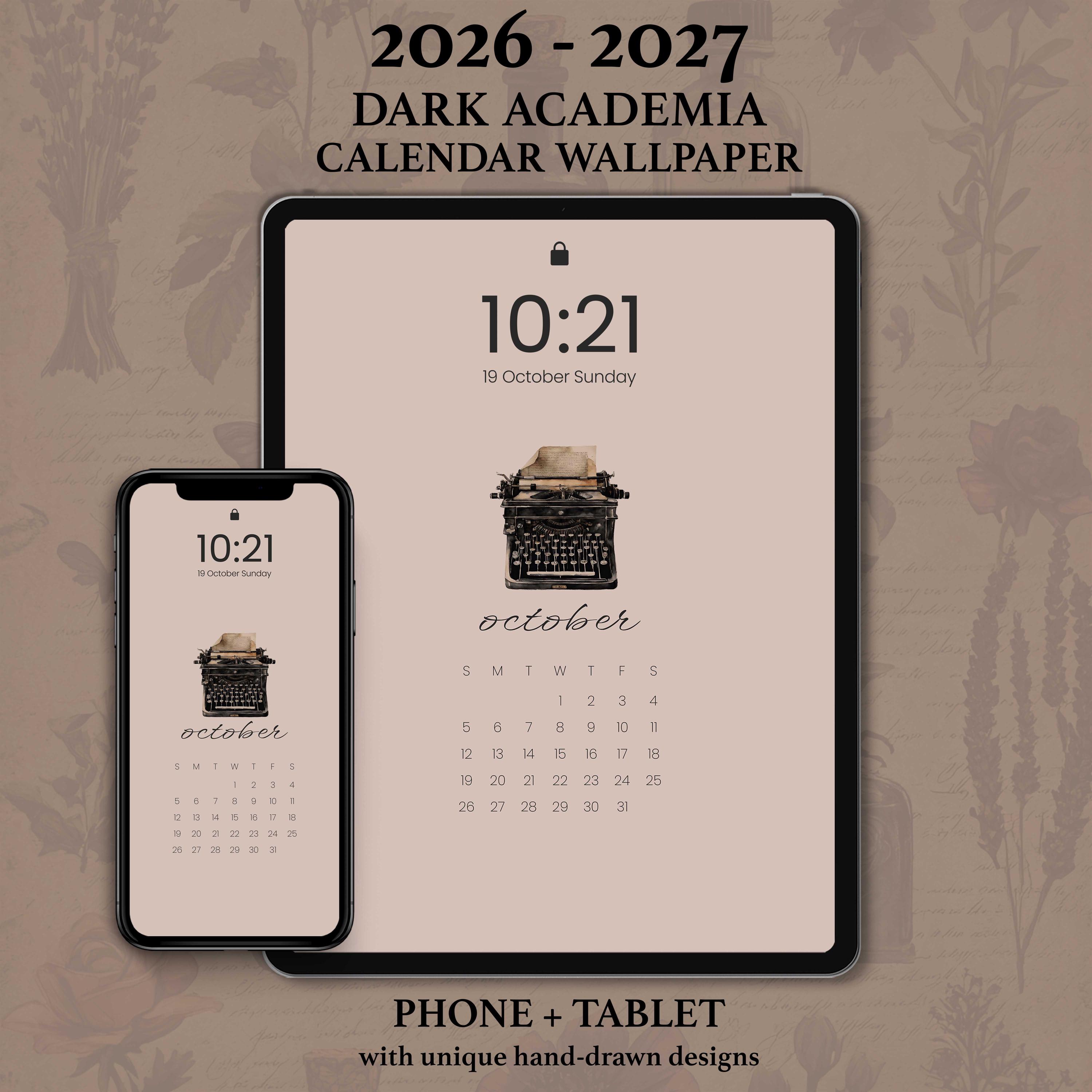 Dark Academia Calendar Wallpapers 2026–2027 | Hand ...