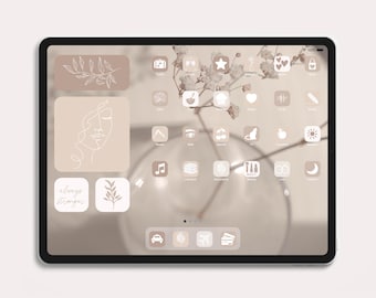 Minimalistische beige app-pictogrammen, neutraal boho-startschermthema