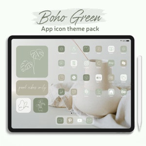 Boho Green iPad App Icon Pack, Sage Green iPad Theme, Minimal Aesthetic App Icon Cover, iPad Wallpaper and Quote Widgets for iPad Homescreen