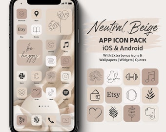 Neutral Beige App Icon Pack | iOS Theme for iPhone | Phone Wallpapers | Black on Beige Filled and Thin Line App Icons | Beige Tones Widgets