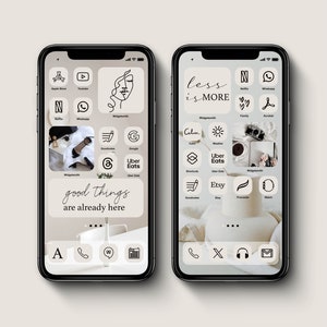 Minimal App Icon Set for iOS & Android Phone, Simple and Stylish iPhone Home Screen, iPhone Modern Light Icons, Phone wallpapers and Widgets