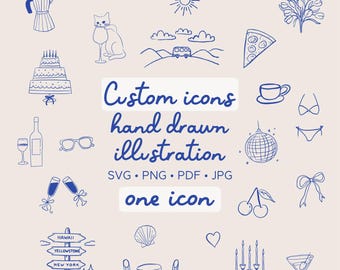 Personalized Hand Drawn Illustration Icons, Custom Sticker, Wedding, Event, Party, Custom Branding Logo Design