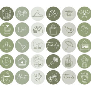 Minimale groene markeerpictogramomslagen, lifestyle salie handgetekende verhaalpictogrammen, olijfkleurige social media-markeringsset