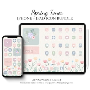 Spring Tones iPhone and iPad App Icon Packs | Cute iOS Theme | Soft Pink Icons | Pastel Blue & Green Widgets | Floral Aesthetic Wallpapers