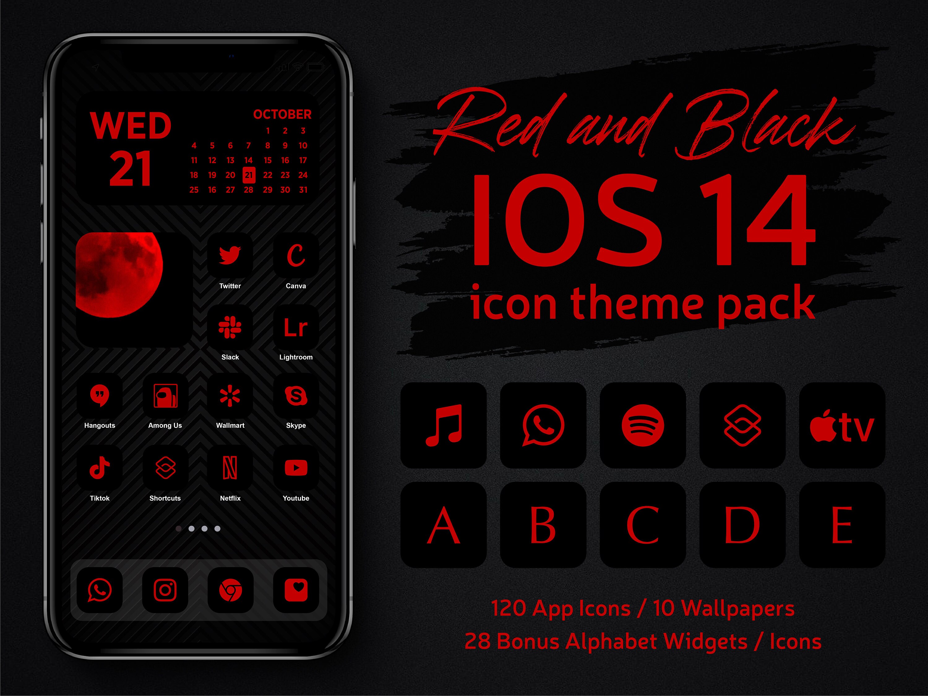 Red And Black App Icons Iphone Ios 14 Theme Minimalist Black Etsy