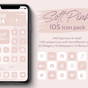 IPhone iOS App icons Theme Pack, 240 Soft Pink icons Bundle, Pink & White Color Aesthetic Shortcuts icon, Compatible With iPhone Home Screen