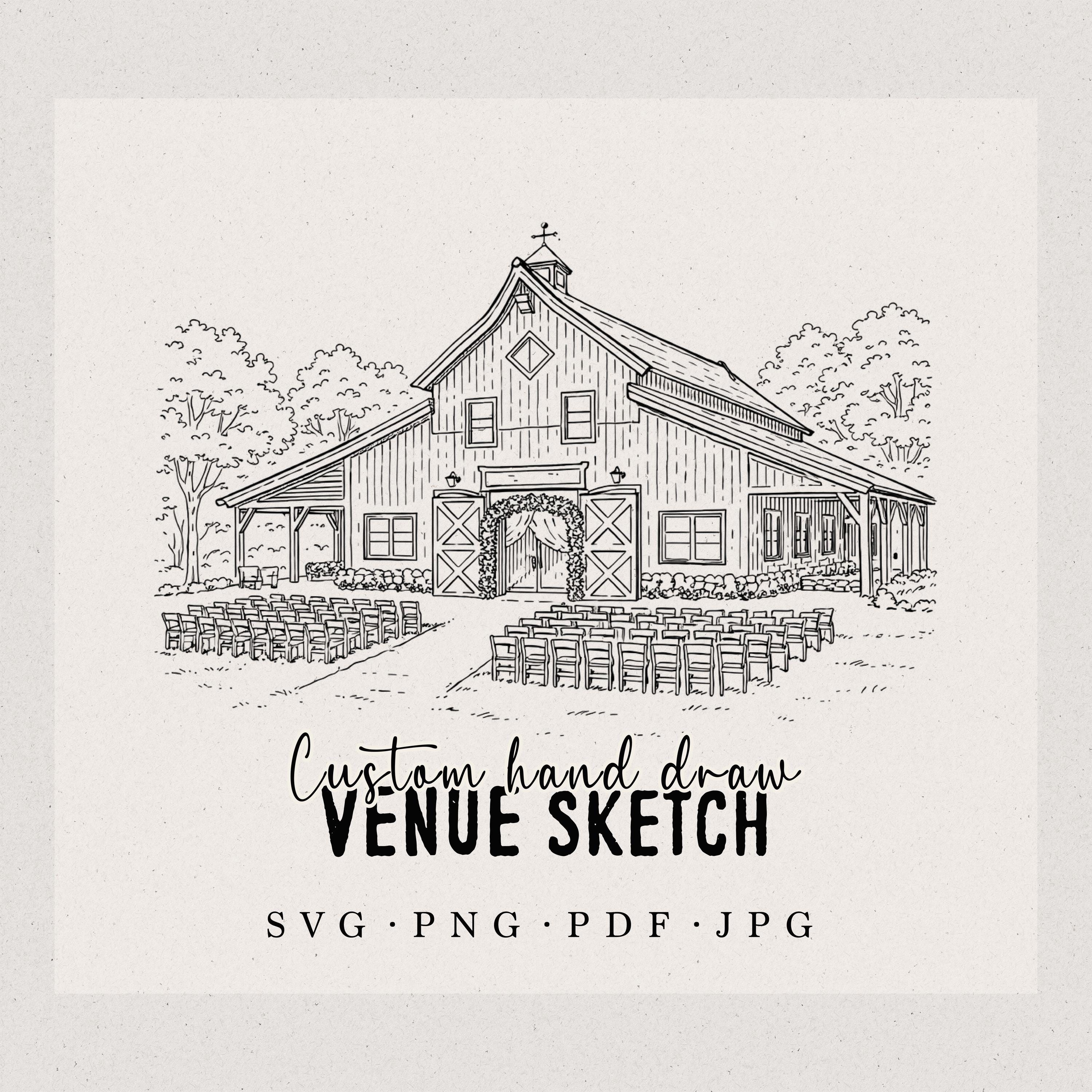 Hand Drawn Wedding Venue Illustration, Custom House Sketch ...