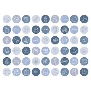Portadas destacadas de Instagram con estética azul, íconos de historias de IG minimalistas en azul pastel, destacados en color azul neutro, portada de ícono destacado de estilo de vida