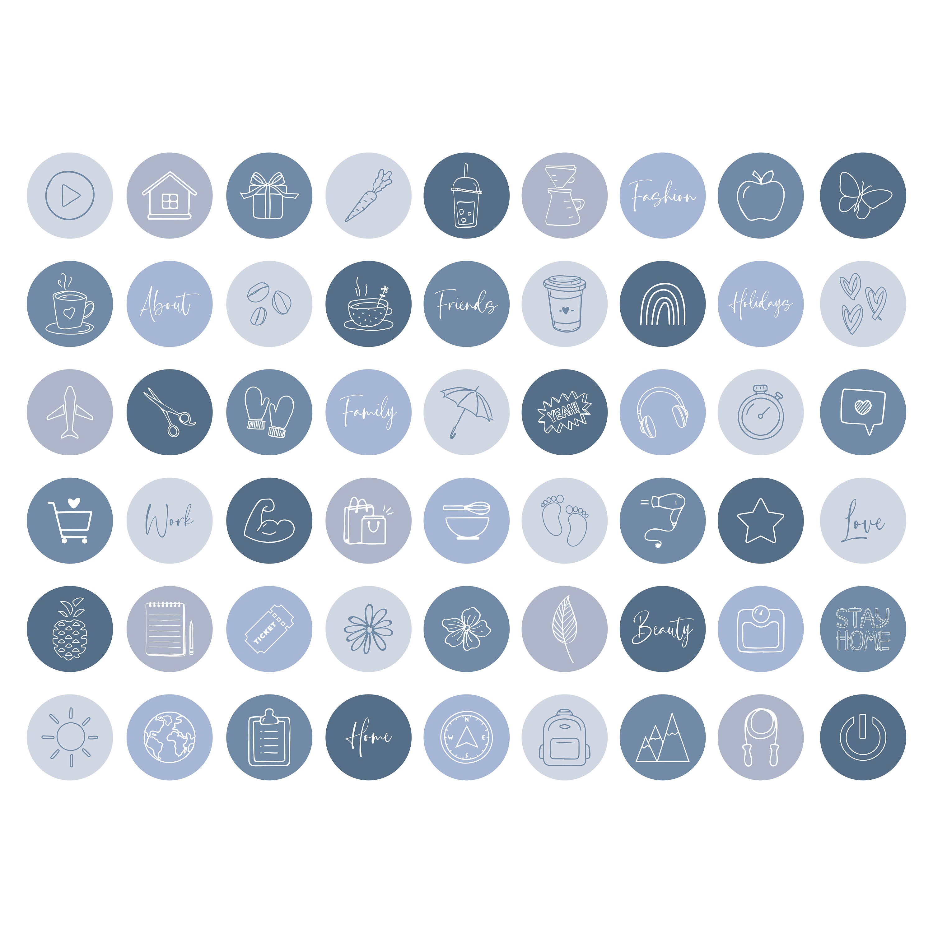 Blue Aesthetic Instagram Highlight Covers, Minimal Pastel Blue IG Story Icons, Neutral Blue Color Highlights, Lifestyle Highlight Icon Cover