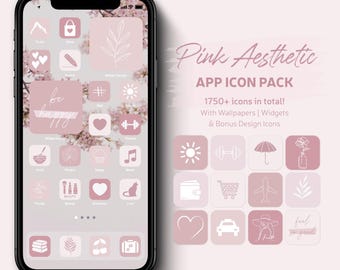 Pink Aesthetic App Icons Pack; Blush Tones Wallpapers, Rose Color Widgets, Cute Minimalist Pastel Theme for Phones