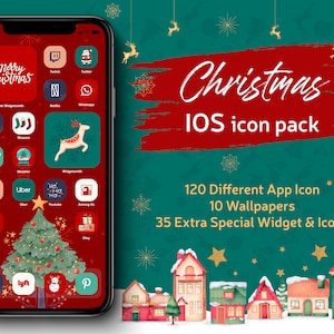 Christmas iPhone App Icons Set, iOS and Android App icons Theme Pack, Special Unique App Cover, Winter iPhone Icon and Christmas Wallpapers