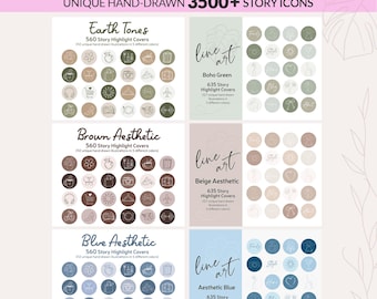 3500+ Highlight Covers Bundle, Hand Drawn Story Icons, Boho Line Art, Earth Tone Beige Aesthetic, Social Media Branding Kit