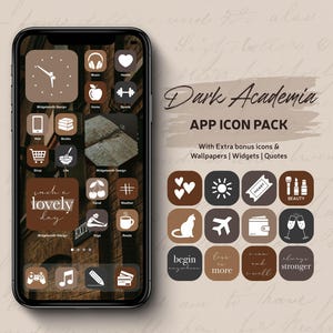 Dark Academia-apppictogrammen, bruin esthetisch telefoonthema, Light Academia-widgets, vintage schoolse achtergronden voor startscherm