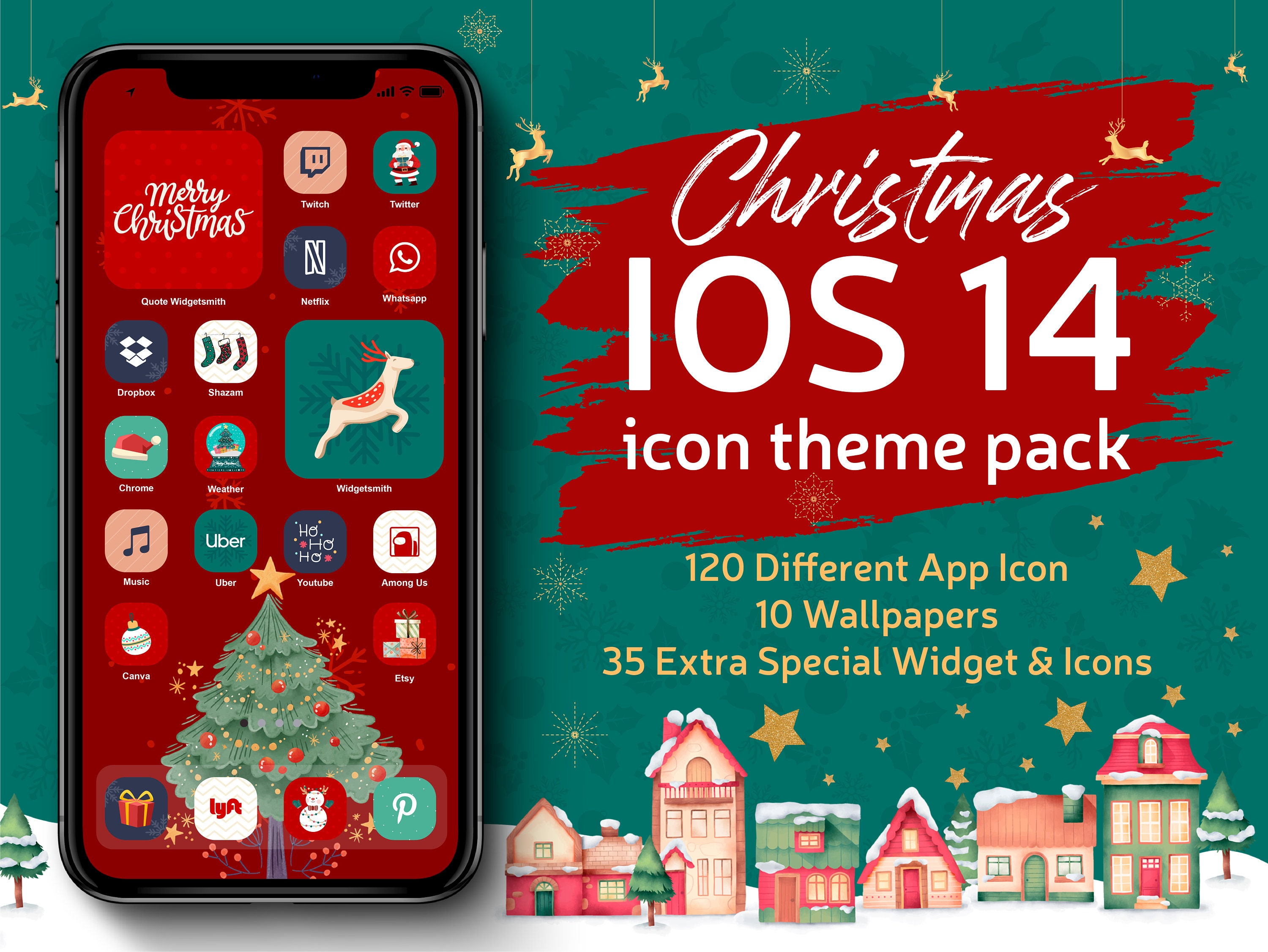 Christmas IPhone App Icons Set IOS 14 App Icons Theme Pack Etsy