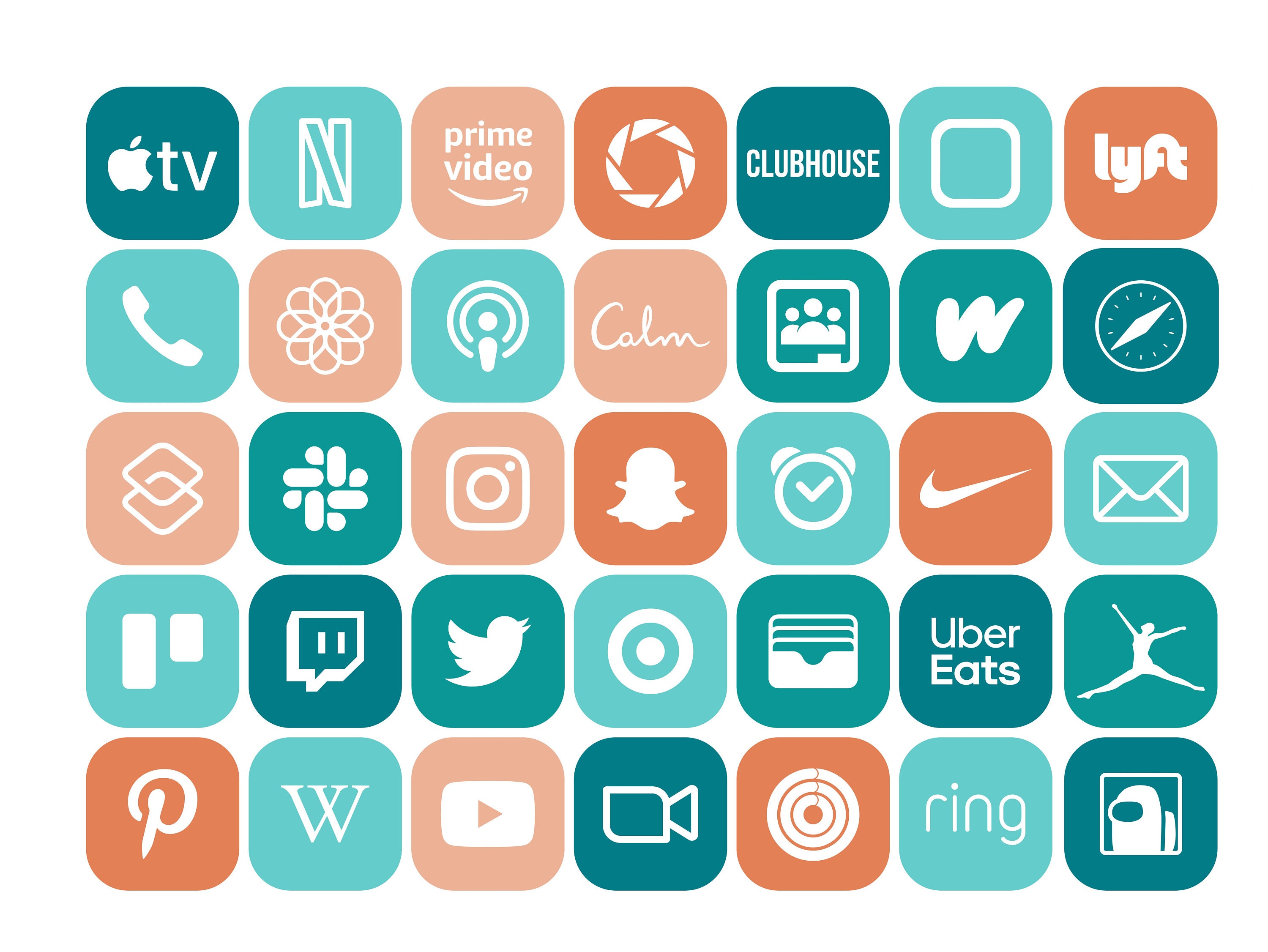 Summer Vibes Theme Ios 15 App Icon Pack Orange Teal Iphone Etsy Ireland