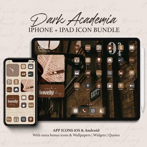 Dark Academia iPhone and iPad Icons Bundle, Vintage Brown Beige iOS App Covers, Moody Theme Home Screen, Wallpapers Widgets for Book Lovers